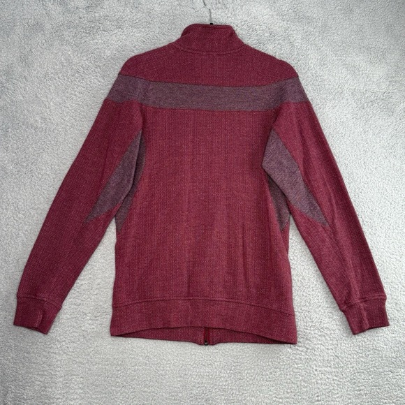 Adidas Men's Full Zip Fleece Track Jacket Maroon Red 3 Stripe Orange Logo Small - Picture 8 of 11